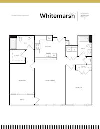 A black and white image of a floor plan for a Whitemarsh apartment.