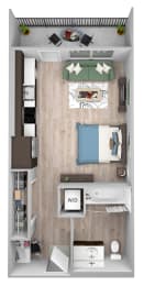 Floor Plan  La Via A01 floor plan - studio - 1 bath - 3D