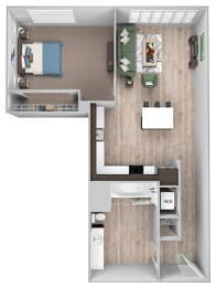 Floor Plan  La Via A02 - 1 bedroom - 1 bath - 3D floor plan