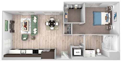 Floor Plan  La Via A03 - 1 bedroom - 1 bath - 3D floor plan
