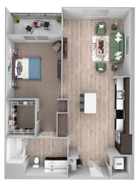 Floor Plan  La Via - A06 - 1 bedroom - 1 bath - 3D floor plan