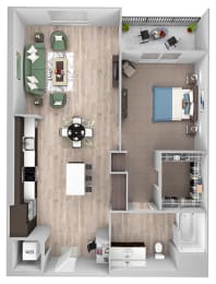 Floor Plan  La Via - A07 - 1 bedroom - 1 bath - 3D floor plan
