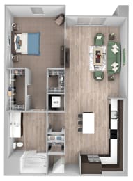 Floor Plan  La Via - A08 - 1 bedroom - 1 bath - 3D floor plan