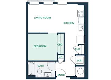 A0S0 - Studio - 1 Bath - Brentford at the Mile - 2D Floor Plan