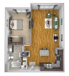 AVANT on Market Center - A10 - 1 bedroom and 1 bath - 3D