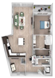 Floor Plan  La Via - A11 - 1 bedroom - 1 bath - 3D floor plan
