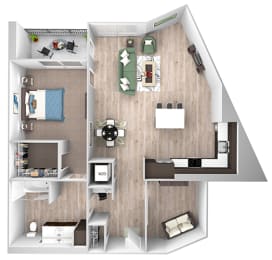 Floor Plan  La Via - A12 - 1 bedroom - 1 bath - 3D floor plan