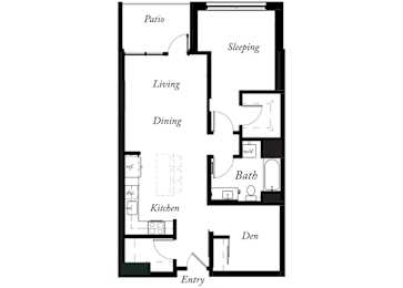 A13 - 1 Bed -1 Bath - 901 Sq Ft - 2D - Willow Apartments