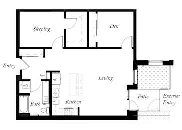 A14 - 1 Bed -1 Bath - 958 Sq Ft - 2D - Willow Apartments