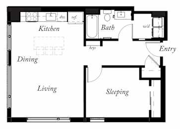 A17 - 1 Bed -1 Bath - 735 Sq Ft - 2D - Willow Apartments