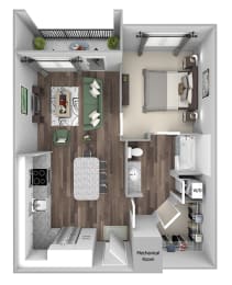 Bonterra Parc - A1 - 1 bedroom and 1 bath - 3D floor plan