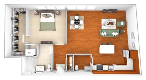Harbor Hill Apartments - A3 - 1 bed 1 bath - 3D