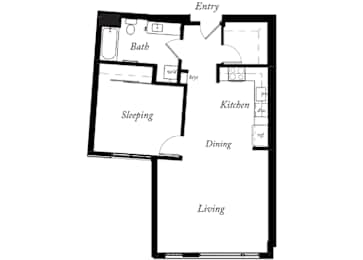 A3 - 1 Bed -1 Bath - 826 Sq Ft - 2D - Willow Apartments