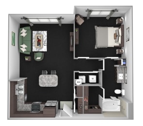 AVANT on Market Center - A4 - 1 bedroom and 1 bath - 3D