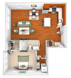 Harbor Hill Apartments - A5 - 1 bed 1 bath - 3D