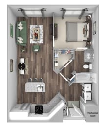 Bonterra Parc - A6 - 1 bedroom and 1 bath - 3D floor plan