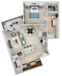 Monterra Las Colinas - A6 - 1 bedroom - 1 bath - 3D