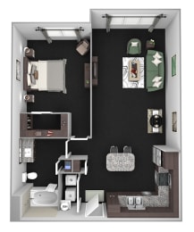 AVANT on Market Center - A7 - 1 bedroom and 1 bath - 3D