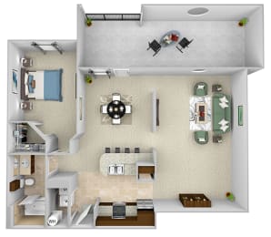 Monterra Las Colinas - A7 - 305 - 1 bedroom - 1 bath - 3D