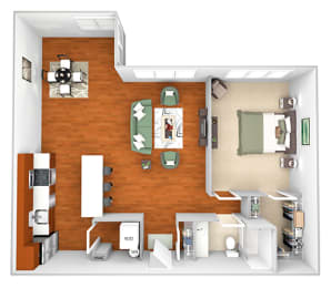 Harbor Hill Apartments - A8 - 1 bed 1 bath - 3D