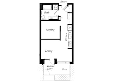 AA - 1 Bed -1 Bath - 575 Sq Ft - 2D - Willow Apartments