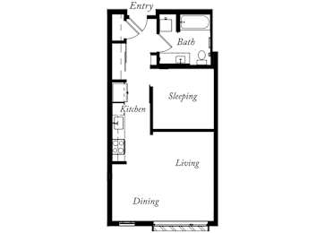 AF - 1 Bed -1 Bath - 595 Sq Ft - 2D - Willow Apartments
