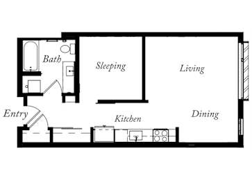 AH - 1 Bed -1 Bath - 616 Sq Ft - 2D - Willow Apartments