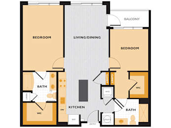 B01 - 2Bed 2Bath - The Perry 2D Floor Plan