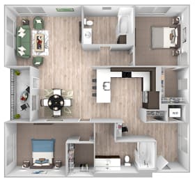 Floor Plan  La Via - B10 - 2 bedroom 2 bath - 3D floor plan