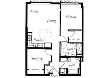 B10 - 2 Bed - 2 Bath - 1002 Sq Ft - 2D - Willow Apartments