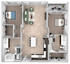 Floor Plan  La Via - B11 - 2 bedroom 2 bath - 3D floor plan