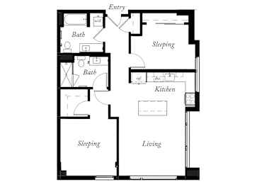 B11 - 2 Bed - 2 Bath - 1029 Sq Ft - 2D - Willow Apartments