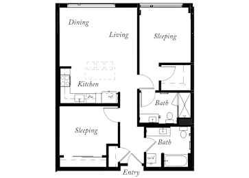B12 - 2 Bed - 2 Bath - 977 Sq Ft - 2D - Willow Apartments