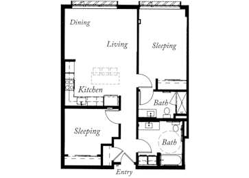 B13 - 2 Bed - 2 Bath - 1001 Sq Ft - 2D - Willow Apartments