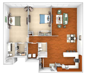 Harbor Hill Apartments - B14 - 2 bed 2 bath - 3D