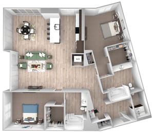 Floor Plan  La Via - B14 - 2 bedroom 2 bath - 3D floor plan