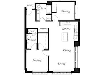 B14 - 2 Bed - 2 Bath - 1085 Sq Ft - 2D - Willow Apartments