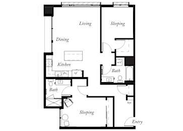 B16 - 2 Bed - 2 Bath - 1148 Sq Ft - 2D - Willow Apartments
