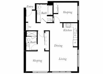 B19 - 2 Bed - 2 Bath - 980 Sq Ft - 2D - Willow Apartments