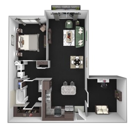 AVANT on Market Center - B1- 1 bedroom 1 den and 1 bath - 3D
