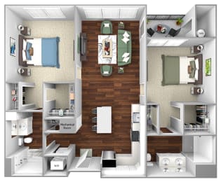 B1 - 2 Bed - 2 Bath - The Airdrie at Paoli Station - 3D Floor Plan