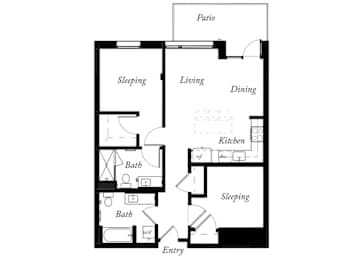 B1 - 2 Bed - 2 Bath - 906 Sq Ft - 2D - Willow Apartments