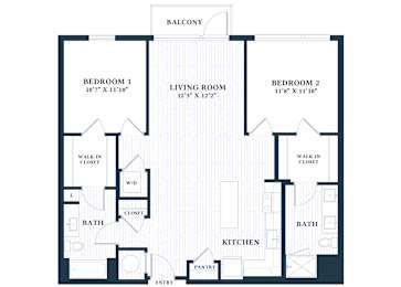 B1B - 2 Bed - 2 Bath - Brentford at the Mile - 2D Floor Plan