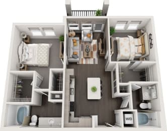 Rise at 2534 - B1 - 2 bedroom 2 bath - 3D