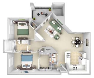 Lantern Woods - B2 - The Baymont - 2 bedroom - 2 bath - 3D floor plan