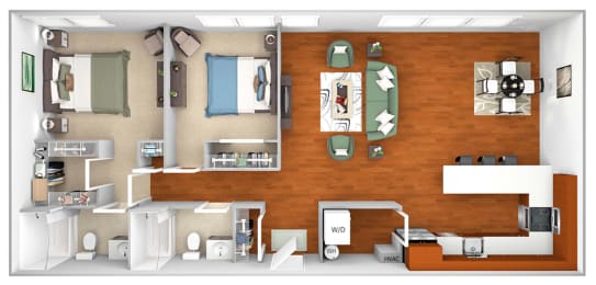Harbor Hill Apartments - B2 - 2 bed 2 bath - 3D