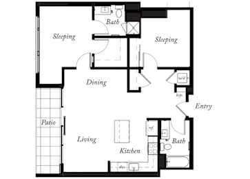 B21 - 2 Bed - 2 Bath - 1056 Sq Ft - 2D - Willow Apartments