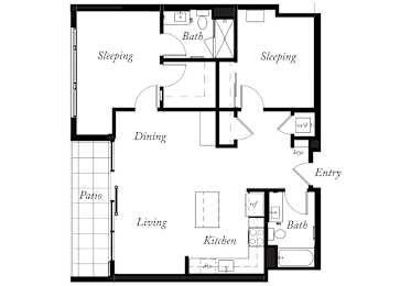 B22 - 2 Bed - 2 Bath - 1061 Sq Ft - 2D - Willow Apartments