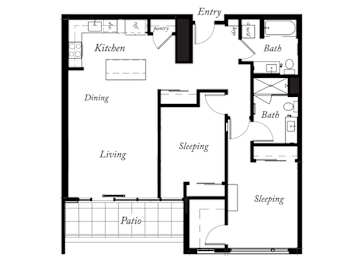 B23 - 2 Bed - 2 Bath - 1118 Sq Ft - 2D - Willow Apartments