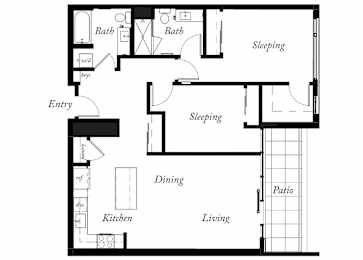 B25 - 2 Bed - 2 Bath - 1144 Sq Ft - 2D - Willow Apartments